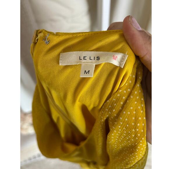 Le Lis Women’s Size M Yellow Polka Dot Lace Up Waist Lined A Line Dress #0481 - Picture 7 of 14